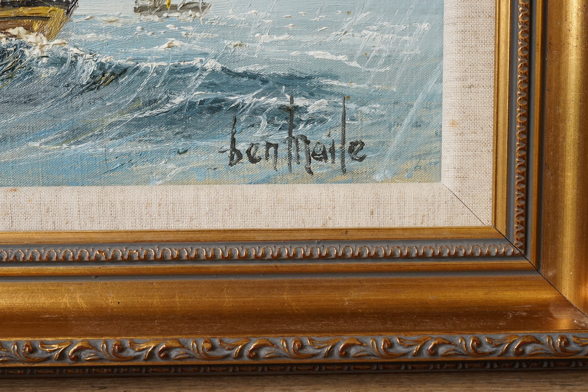 Ben Maile (1922-2017), Seascape with ships, signed, impasto oil on canvas, 30 x 39cm